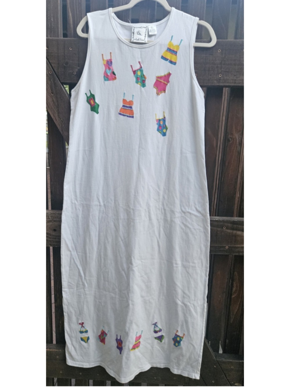 Vintage Michael Simon Lite Swimsuit Embroidered Cotton Maxi Dress White Size L